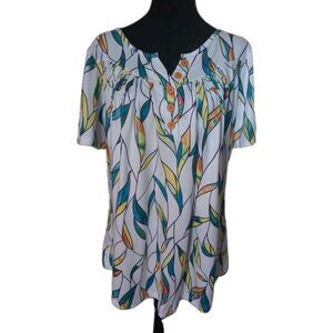 Unknown Brand Women's Size M White Geometric Design Short Sleeve Blouse, NWOT